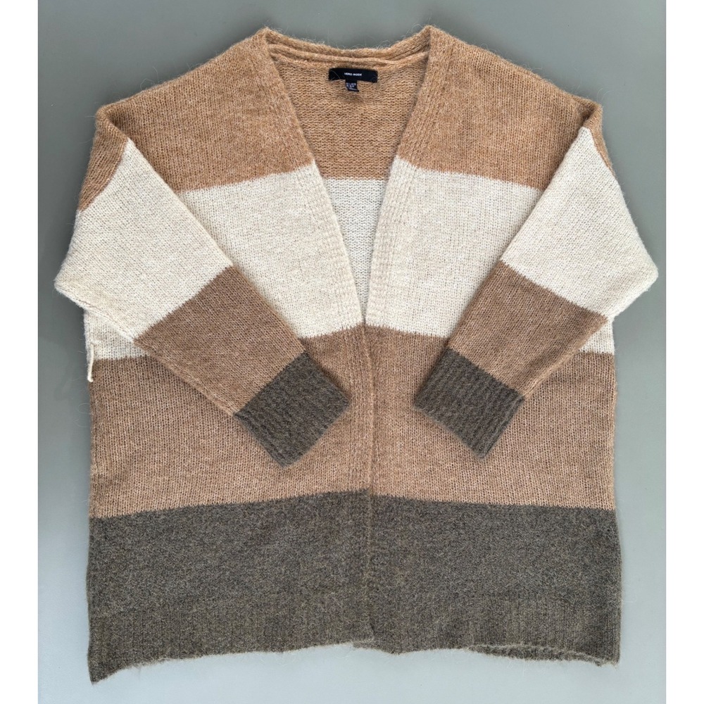 Vero Moda Curve Colorblock Cardigan Sweater 2X Tan Cream Gray Knit Open Boho